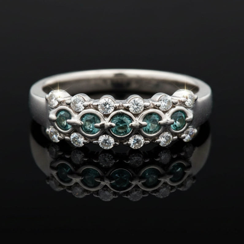 Estate Natural Color Change Alexandrite and Diamond Platinum Ring