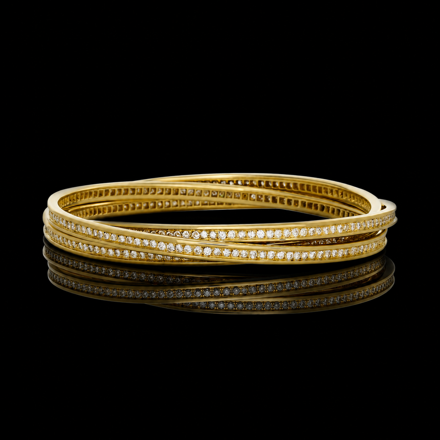 Estate Cartier 3 Trinity Rolling Diamond 18Kt Yellow Gold Bangles