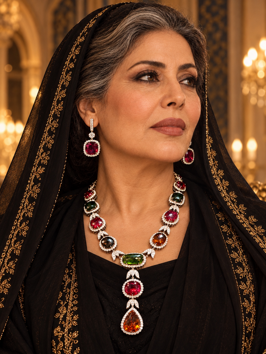 Estate M.C. Marchisio 250cttw Multi Color Tourmaline & 34.75cttw Diamond 18KT White Gold Necklace & Earring Set