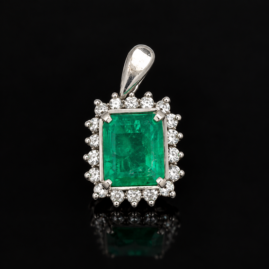 Estate 1.21ct. Emerald & Diamond Platinum Pendant