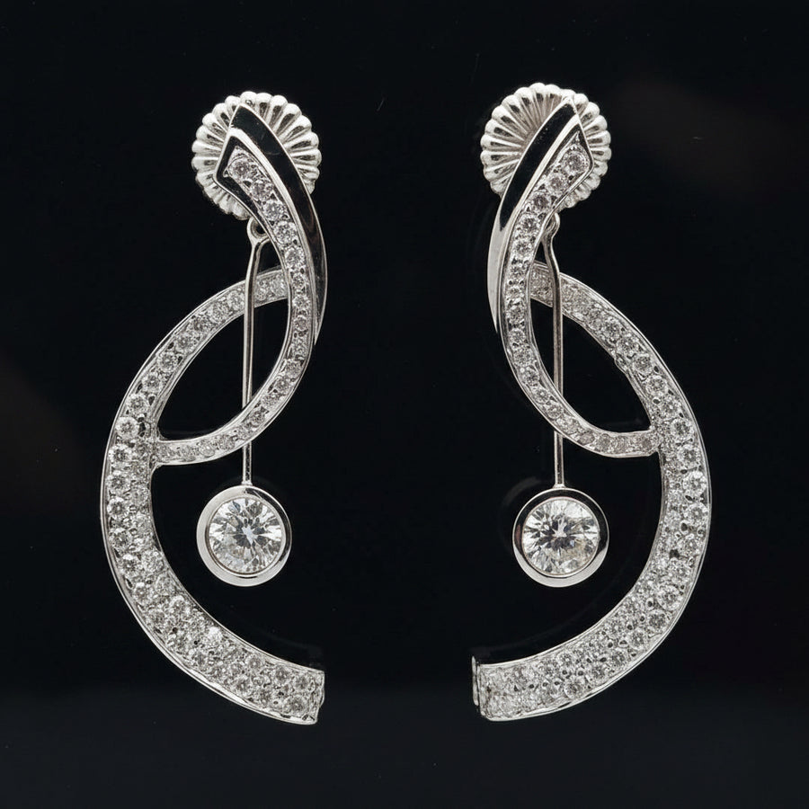 Contemporary 3.18cttw Diamond Musical Note Dangle 14Kt White Gold Earring