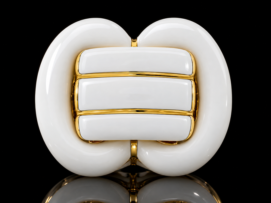 Estate David Webb White Enamel 18K Yellow Gold Bold Ring