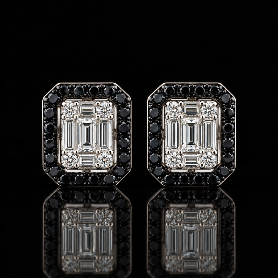 Italian Designer Marchisio Natural Fancy Black & White Diamond 14KT White Gold Earrings