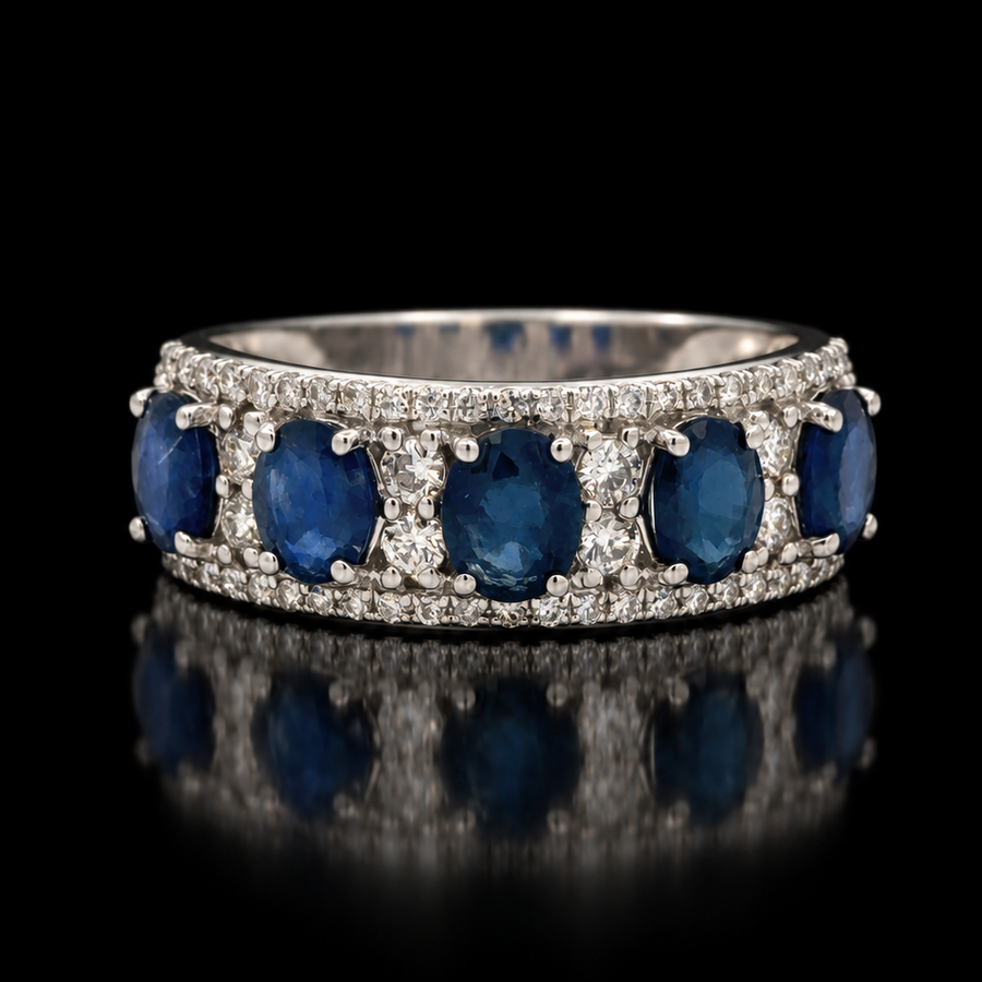 Estate Sapphire & Diamond 18KT White Gold Ring
