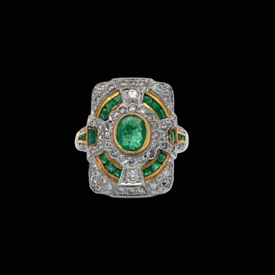 Emerald & Diamond 18K White & Yellow Gold Ring