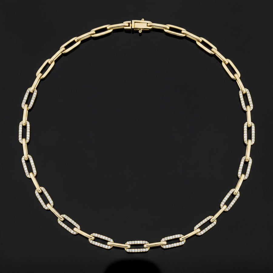 Designer Italian Paper Clip Diamond 14Kt Yellow Gold Necklace