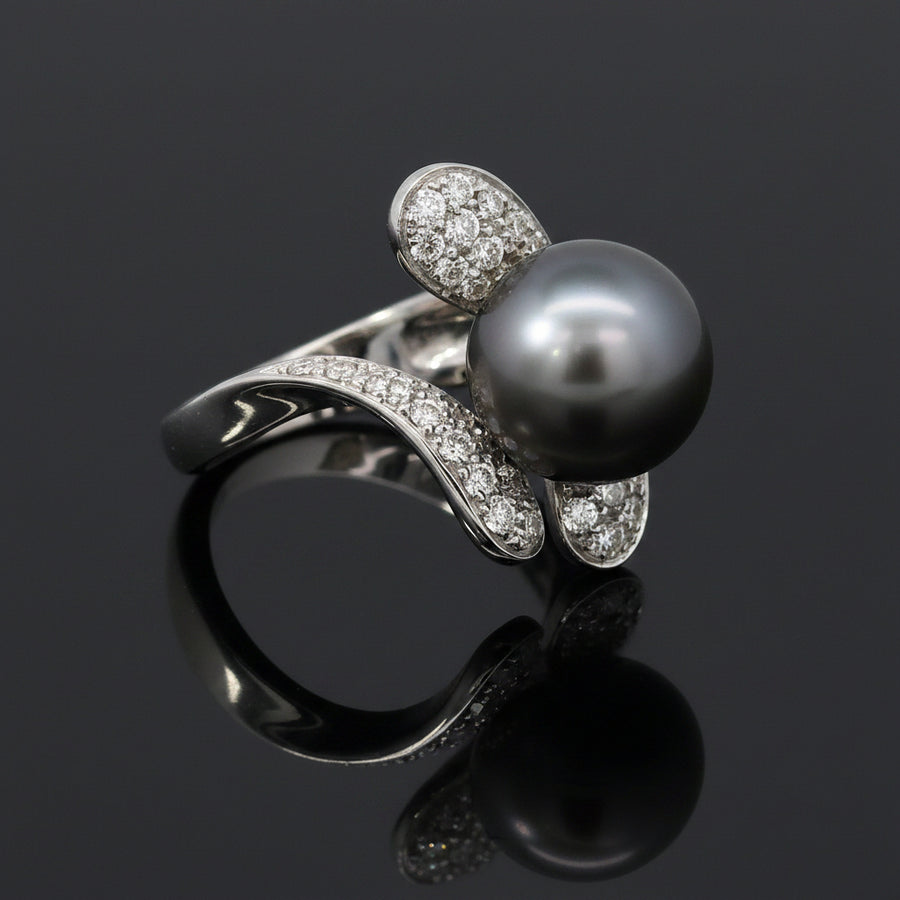 Estate Designer Schoeffel 1.20 cttw Diamond 12.57mm Tahitian Pearl Ring 13875