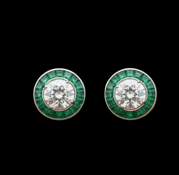 Emerald Earrings 18K White Gold (Center CZ)
