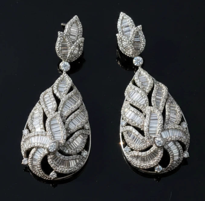 Designer Circa 1990's 17.35cttw Diamond and 18k White Gold Earring (2.8" Length)