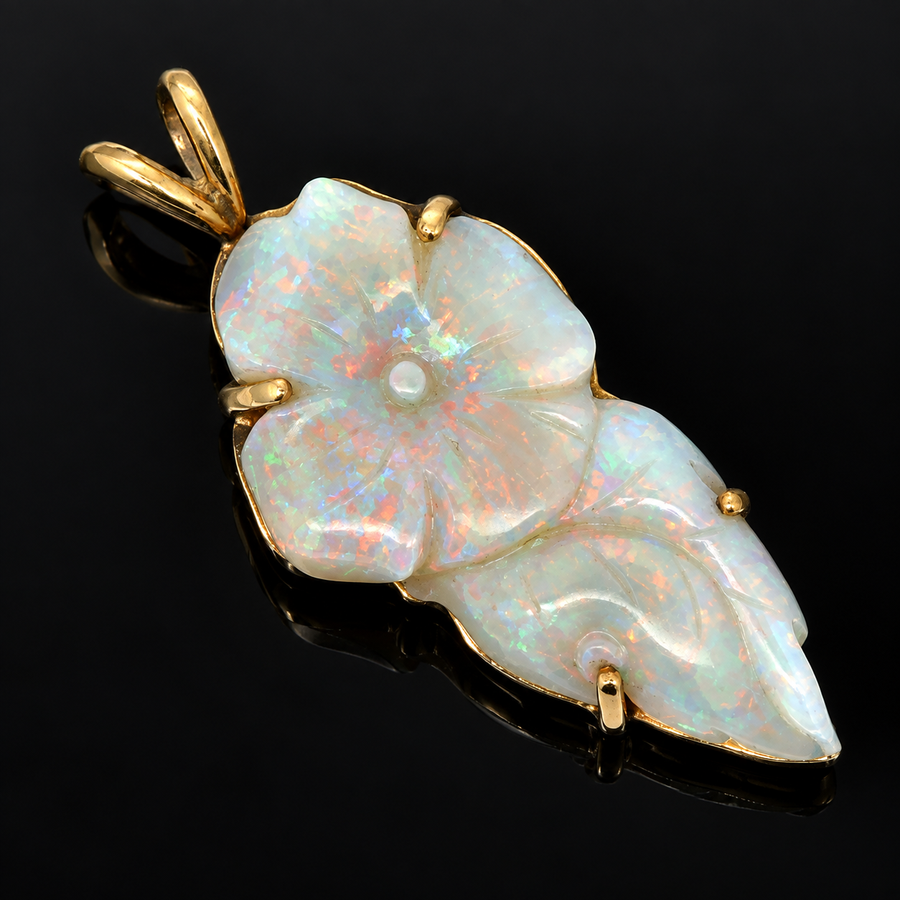 Estate 4.00ct. Carved Opal 14Kt Yellow Gold Designer Pendant