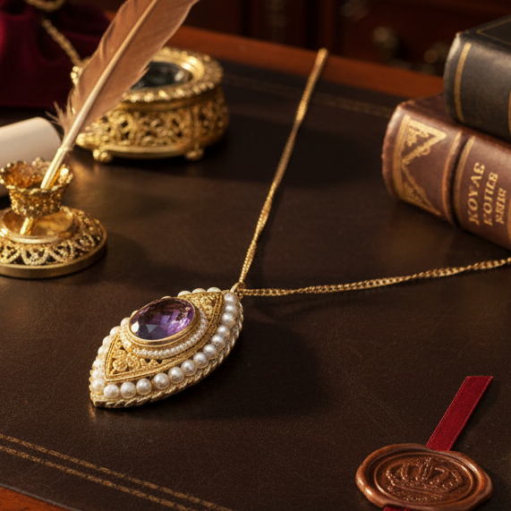 1890's Victorian Amethyst and Seed Pearl Necklace and Brooch