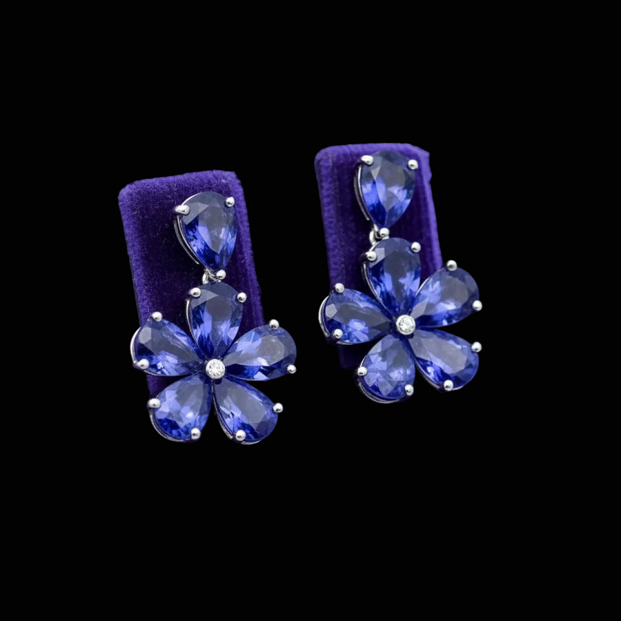 2000's Tanzanite and Diamond Cluster Flower Earrings