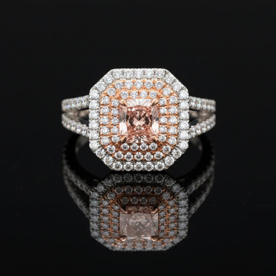 Contemporary Natural Fancy Pink "Argyle" Diamond (GIA) and White Diamond Platinum Ring