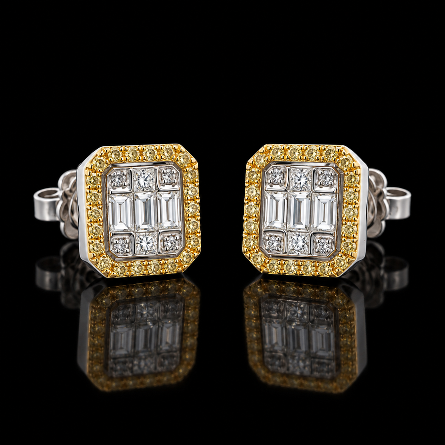 Italian Designer Marchisio Natural Fancy Yellow & White Diamond 18KT White Gold Earrings
