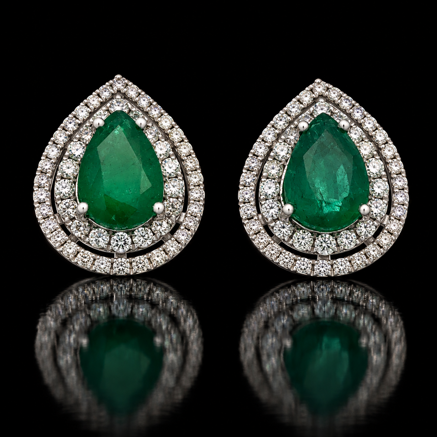 Estate 3.80cttw Emerald and Diamond 14K White Gold Earring
