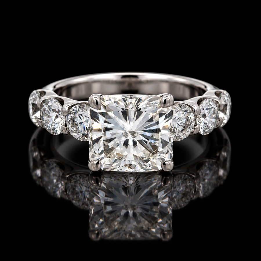 Estate Designer "AJD" 4.06ct. Cushion Modified Brilliant (GIA) Diamond 18KT White Gold Ring