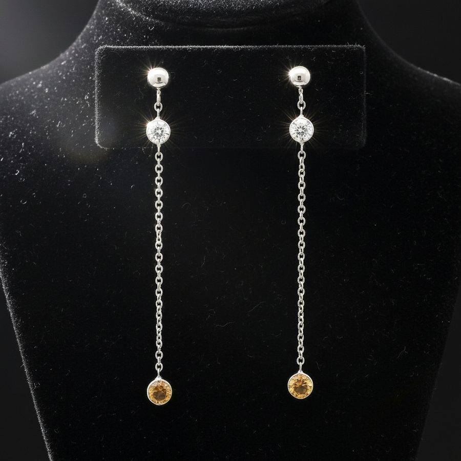 Maya Lianna 1.12 cttw Diamond and Natural Fancy Orange Diamond Dangle Earrings 14889