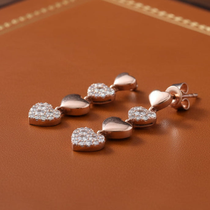 Effy Diamond and 14K Rose Gold Heart Dangle Earrings