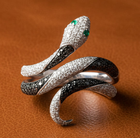 Effy Black and White Diamond and 14K White Gold Snake Ring