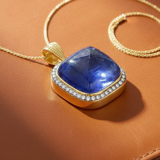Estate 53.20 ct Tanzanite Sugarloaf & Diamond Pendant 15767