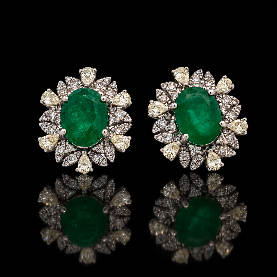 Estate 3.50cttw Emerald and Diamond 18K White Gold Earrings
