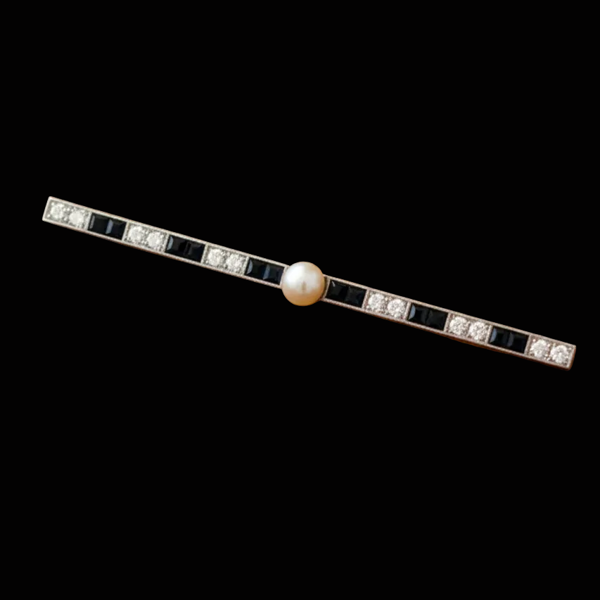 Diamond, Sapphire and Pearl 18K Yellow Gold Brooch