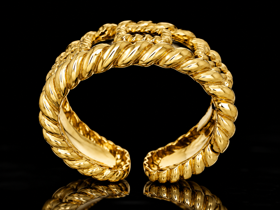 Estate David Webb Wide Black Enamel 18kt Yellow Gold Bangle