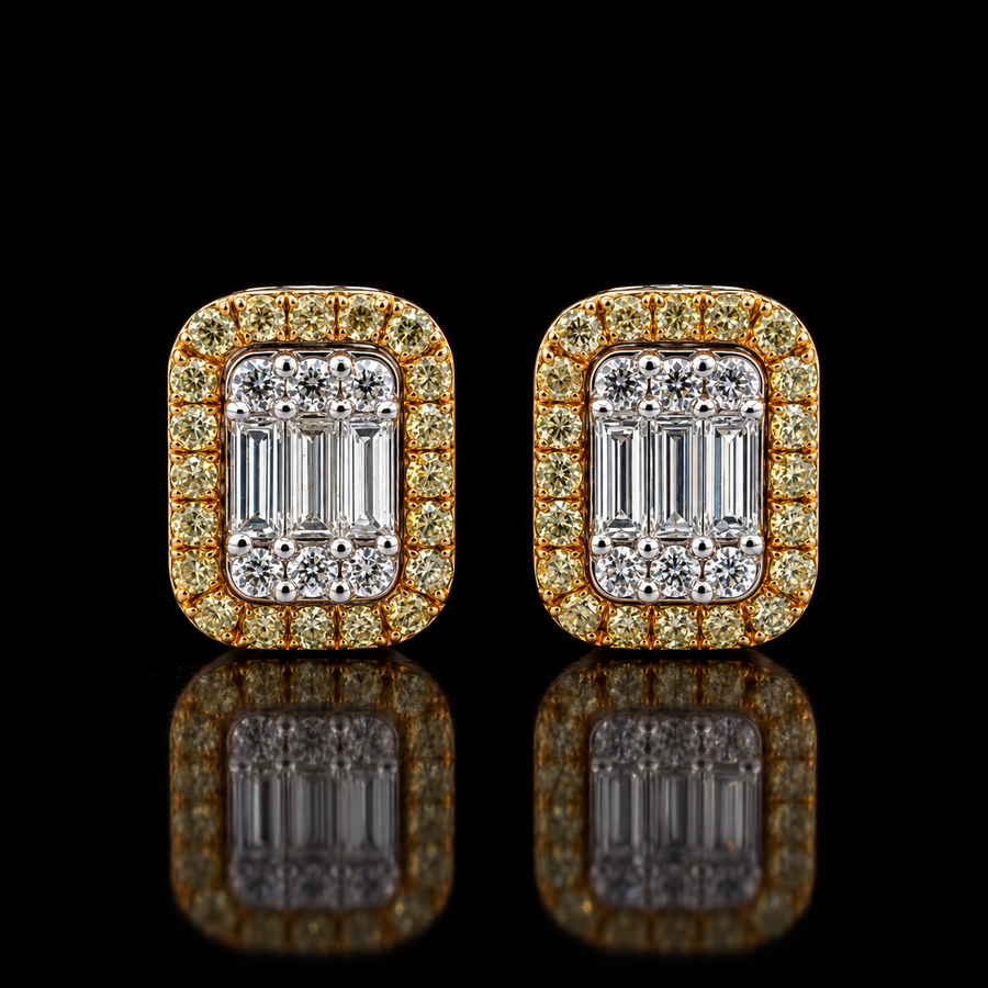 Italian Designer Marchisio Natural Fancy Yellow & White Diamond 18KT White Gold Earrings