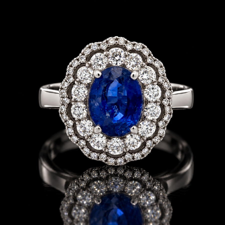 Designer Marchisio Fine 2.27ct Sapphire and Diamond 18K White Gold Ring