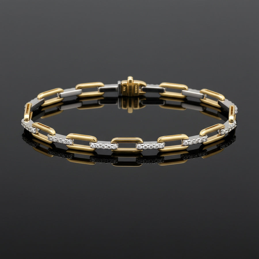 Designer Italian Paper Clip Diamond 14K White/Yellow Gold Bracelet