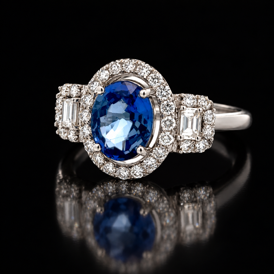 Estate 1.91 ct Sapphire & Diamond 18KT White Gold Ring