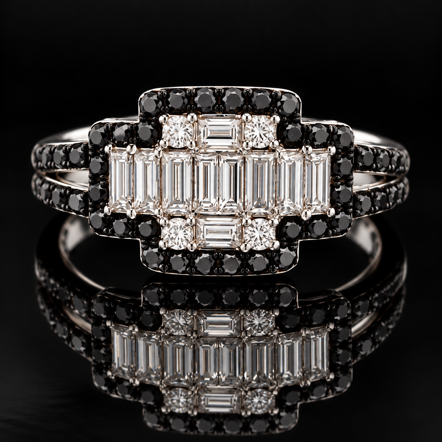 Estate 1.45cttw. Black & White Diamond 18KT White Gold Ring