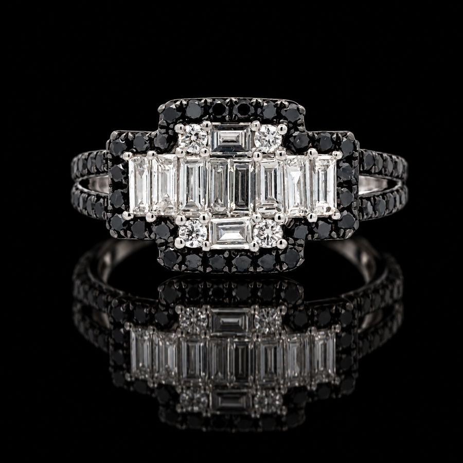 Italian Designer Marchisio Natural Fancy Black & White Diamond 18KT White Gold Ring