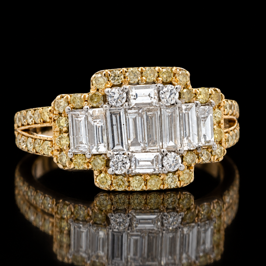 Italian Designer Marchisio Natural Fancy Yellow & White Diamond 18KT White Gold Ring