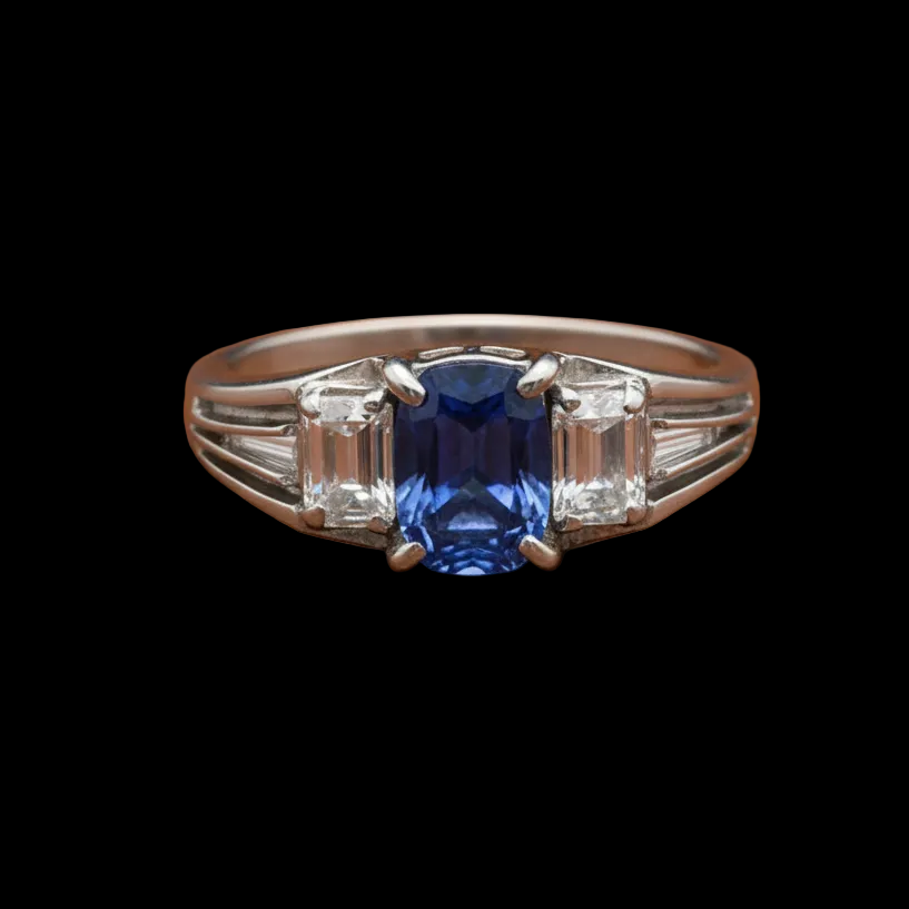 Sapphire and Diamond Three Stone Platinum Ring