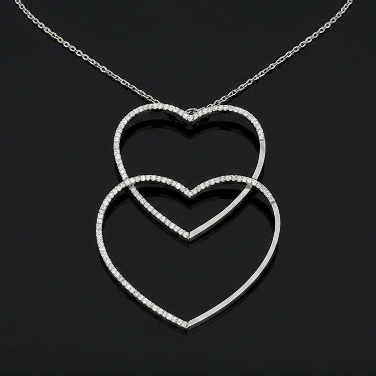 Contemporary 2.00cttw Diamond Double Heart 14/18K White Gold Necklace