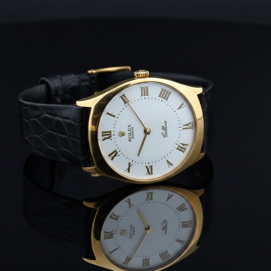 Estate Rolex Cellini 32mm Watch 18K Yellow Gold / Leather Original Strap
