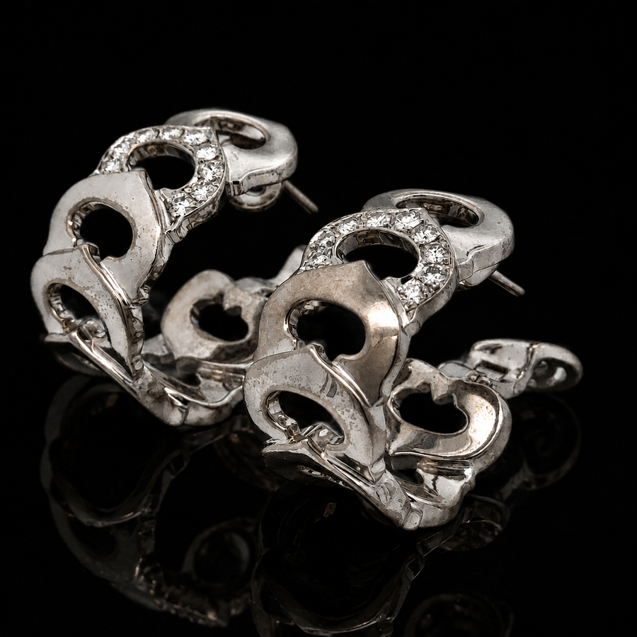 Estate Cartier C DE Diamond 18Kt White Gold Huggie Earrings