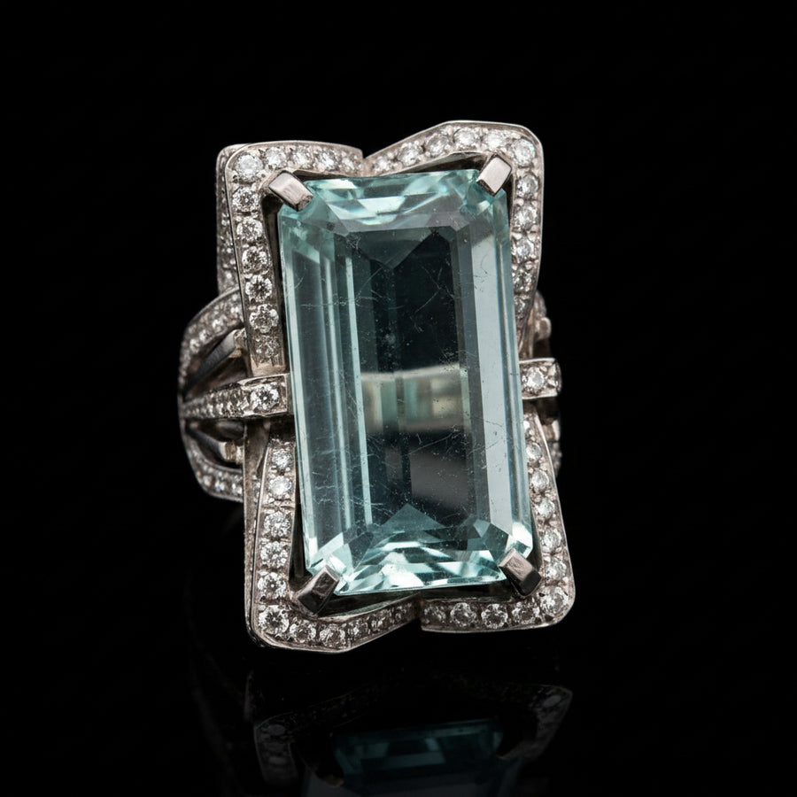 Estate Aquamarine and Diamond Platinum Ring