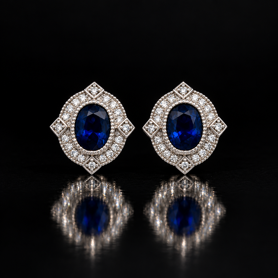 Estate Designer Marchisio Fine Sapphire and Diamond Platinum Earring