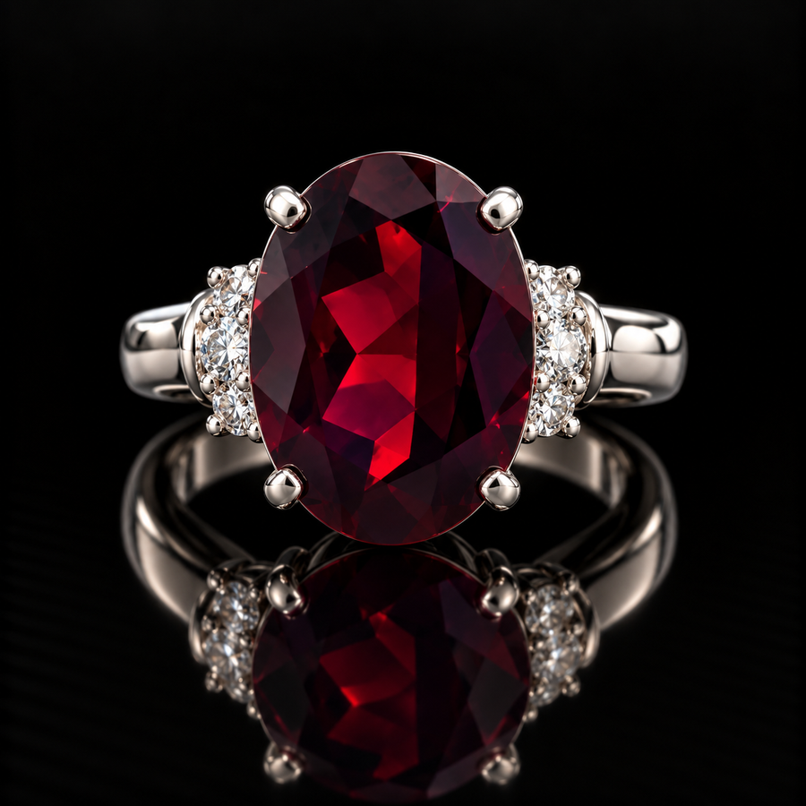 Estate 13.00 ct Garnet & Diamond Platinum Ring