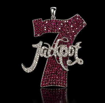Estate "Lucky" Seven Jackpot Ruby & Diamond 14KT White Gold Pendant