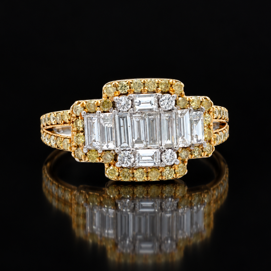 Italian Designer Marchisio Natural Fancy Yellow & White Diamond 18KT White Gold Ring