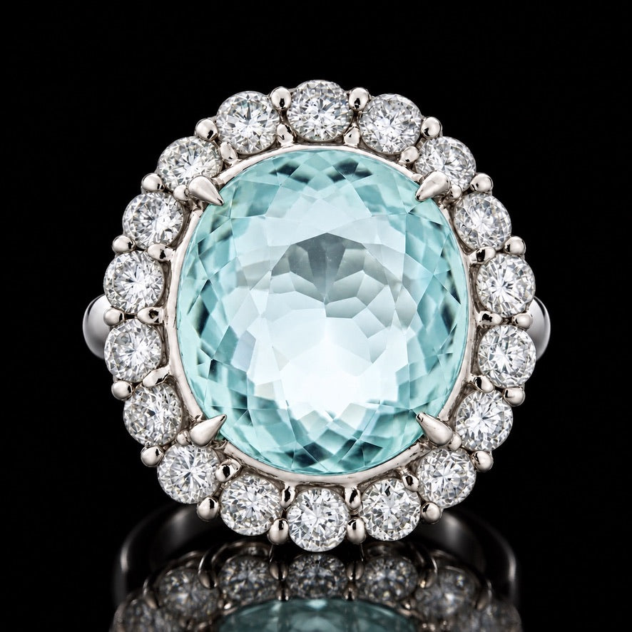 Estate Rare 8.83ct. Mozambique Paraiba Tourmaline & Diamond Platinum Ring (GIA)