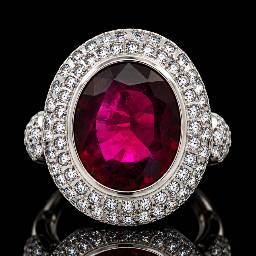 Estate Designer 26.26 ct. Rubellite & Diamond Platinum Ring