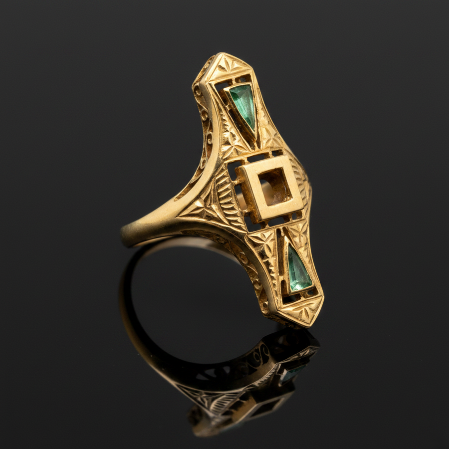 Vintage Emerald & Diamond 18K  Yellow Gold Semi mount
