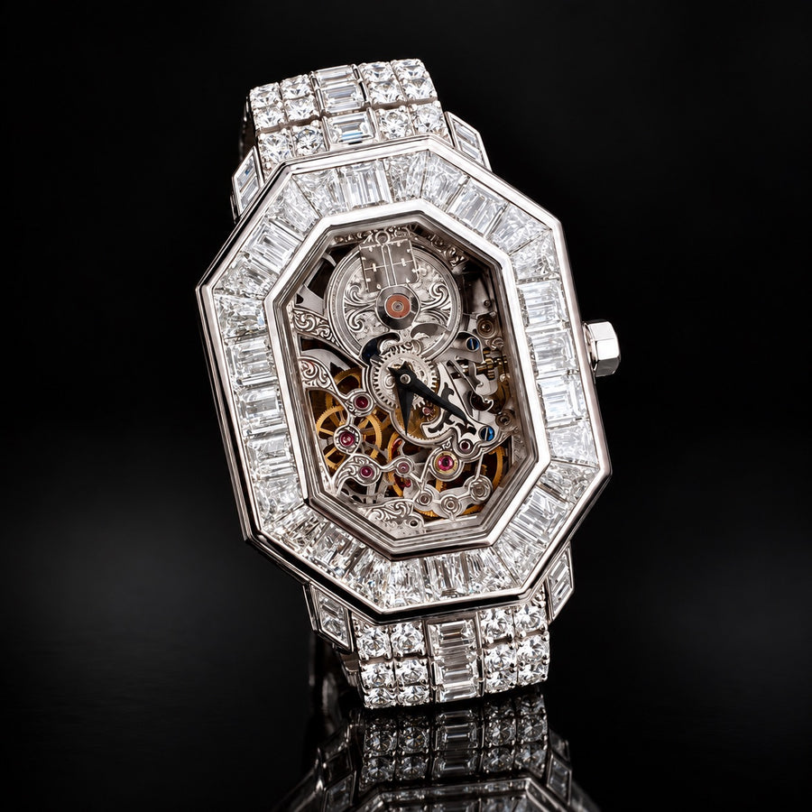 Estate Musuem Collection Corum Skeleton Dial 44.20 cttw Diamond 18k White Gold Watch