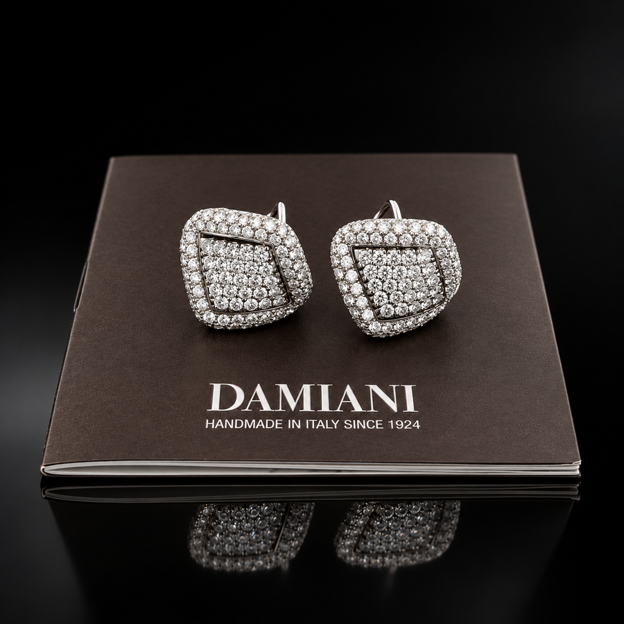 Estate Italy Casa Damiani 4.63cttw. Diamond 18KT White Gold Earrings