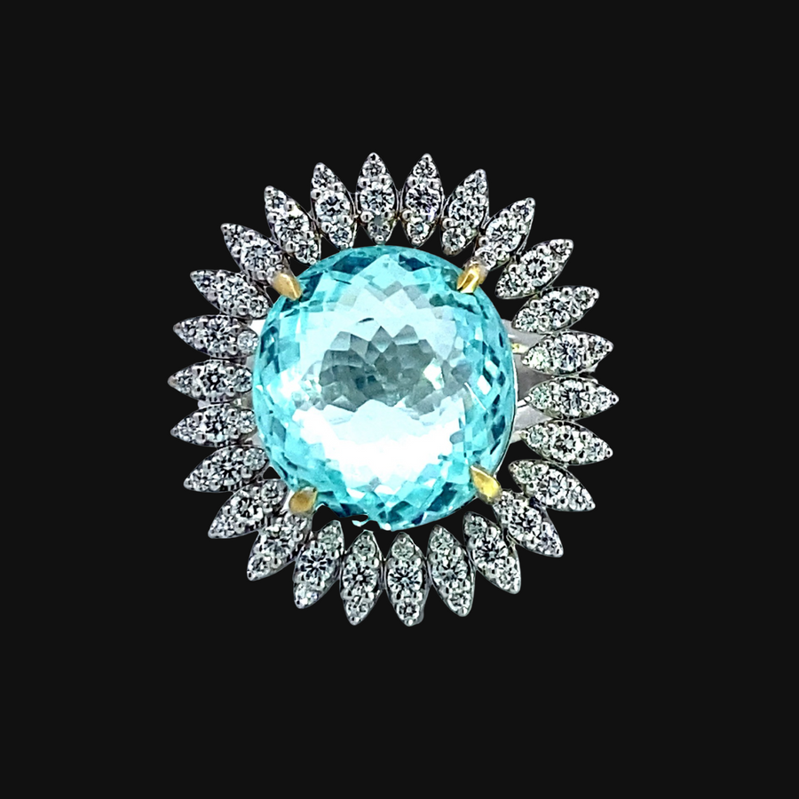 Estate- Rare 12.55ct Mozambique Paraiba Tourmaline and Diamond 18K White Gold Ring (GIA Report)