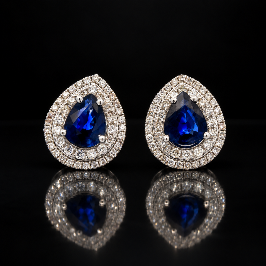 Designer Marchisio 2.46cttw Fine Sapphire & Diamond 14K White Gold Earrings